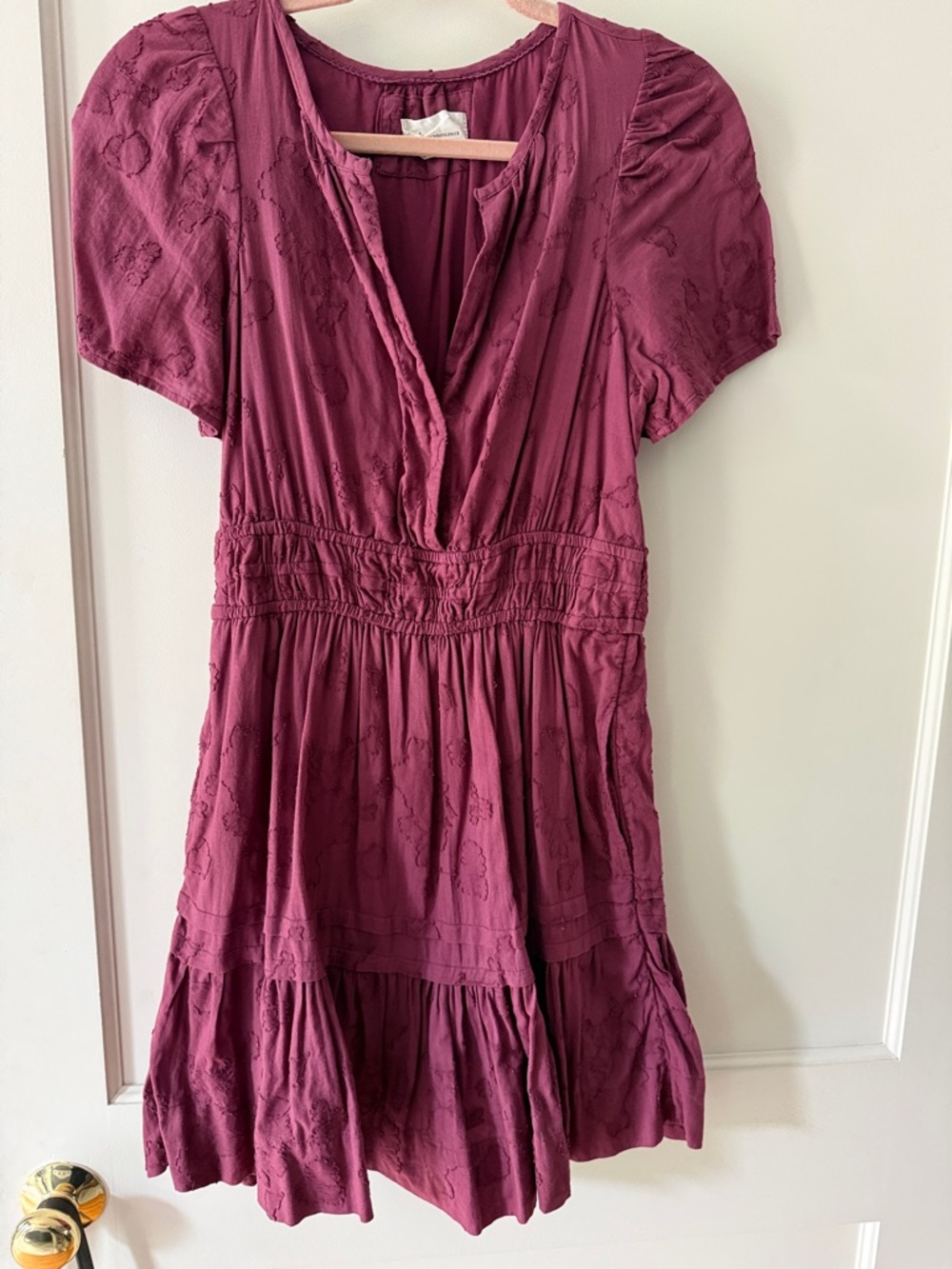 Anthropologie Mauve V-Neck Tiered Dress